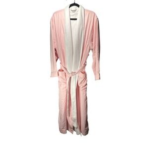 Plush Necessities Pink White Terry Cloth Lined Spa Robe Shawl Collar Long Large